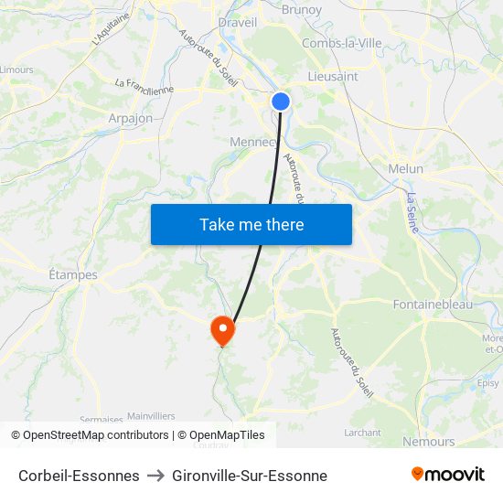 Corbeil-Essonnes to Gironville-Sur-Essonne map