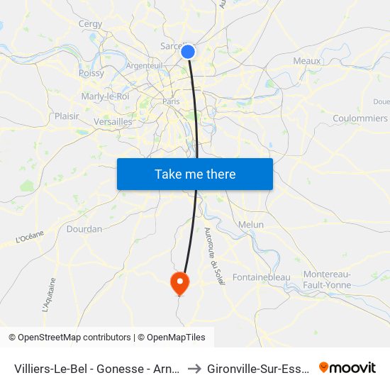 Villiers-Le-Bel - Gonesse - Arnouville to Gironville-Sur-Essonne map