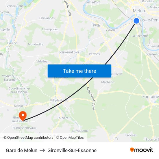 Gare de Melun to Gironville-Sur-Essonne map