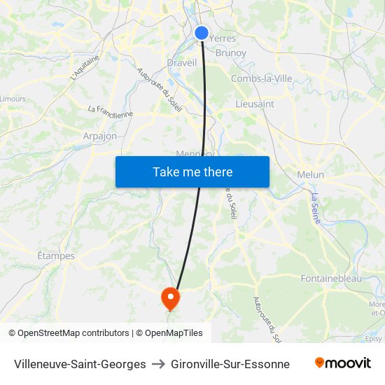 Villeneuve-Saint-Georges to Gironville-Sur-Essonne map