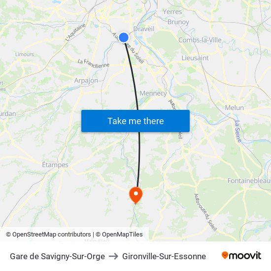 Gare de Savigny-Sur-Orge to Gironville-Sur-Essonne map