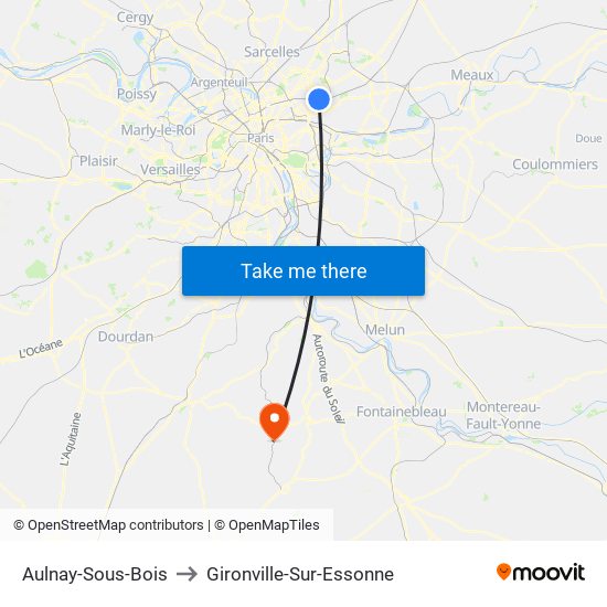 Aulnay-Sous-Bois to Gironville-Sur-Essonne map