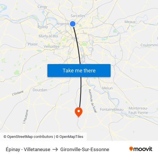 Épinay - Villetaneuse to Gironville-Sur-Essonne map