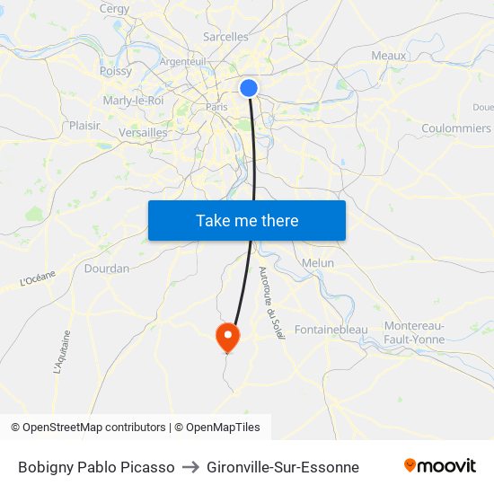 Bobigny Pablo Picasso to Gironville-Sur-Essonne map