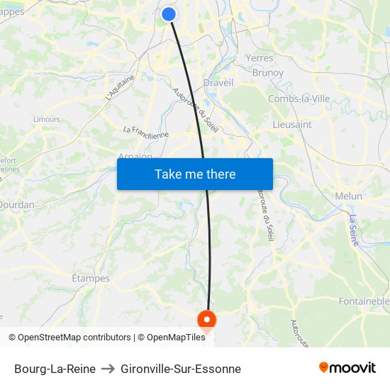 Bourg-La-Reine to Gironville-Sur-Essonne map