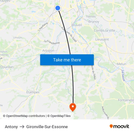 Antony to Gironville-Sur-Essonne map