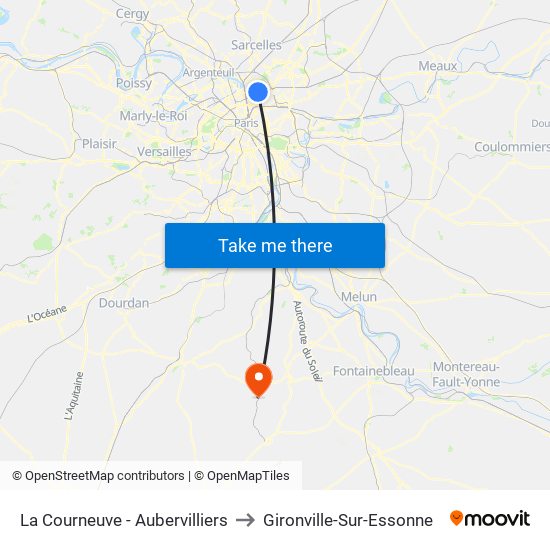 La Courneuve - Aubervilliers to Gironville-Sur-Essonne map