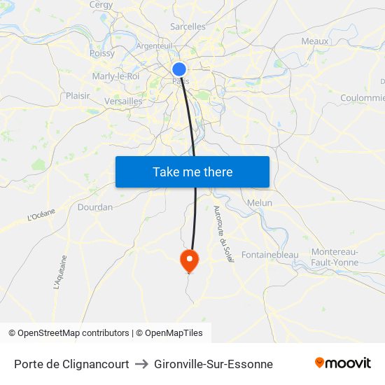 Porte de Clignancourt to Gironville-Sur-Essonne map