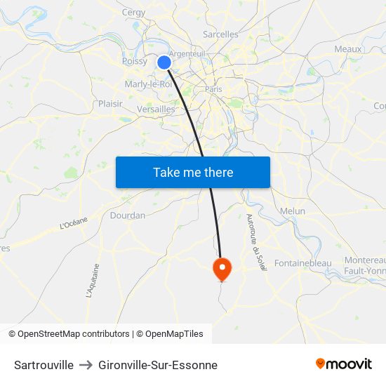 Sartrouville to Gironville-Sur-Essonne map