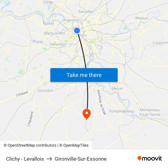 Clichy - Levallois to Gironville-Sur-Essonne map