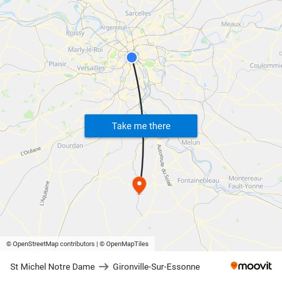 St Michel Notre Dame to Gironville-Sur-Essonne map
