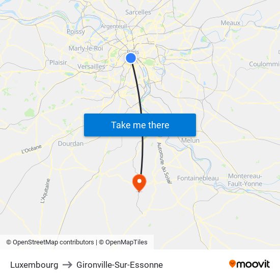 Luxembourg to Gironville-Sur-Essonne map