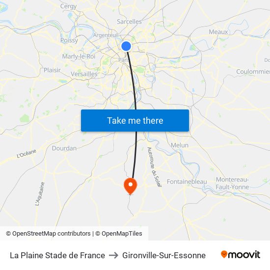 La Plaine Stade de France to Gironville-Sur-Essonne map