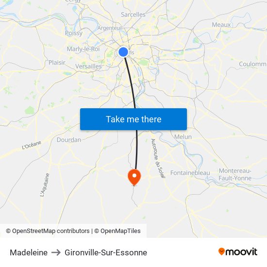 Madeleine to Gironville-Sur-Essonne map