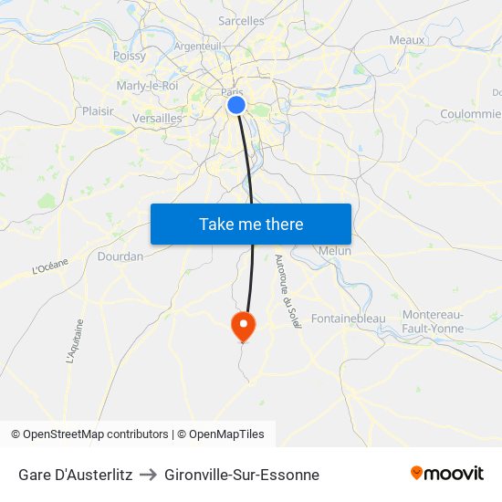 Gare D'Austerlitz to Gironville-Sur-Essonne map
