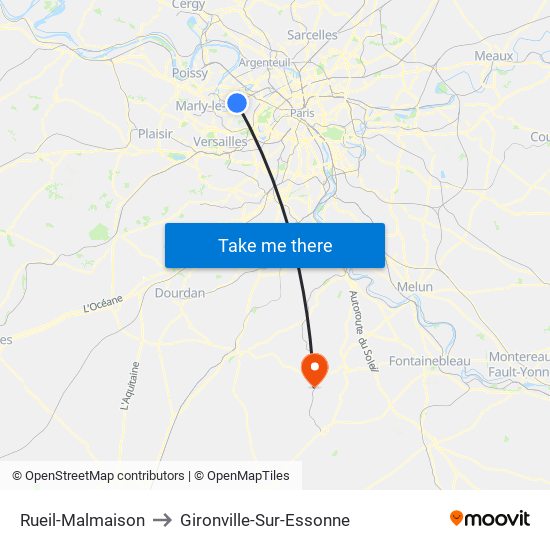 Rueil-Malmaison to Gironville-Sur-Essonne map