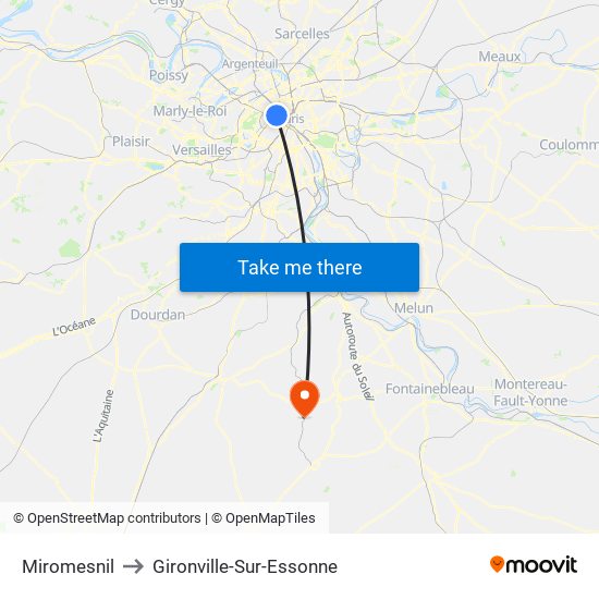 Miromesnil to Gironville-Sur-Essonne map