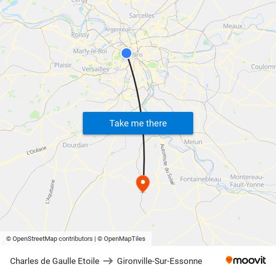 Charles de Gaulle Etoile to Gironville-Sur-Essonne map