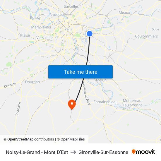 Noisy-Le-Grand - Mont D'Est to Gironville-Sur-Essonne map