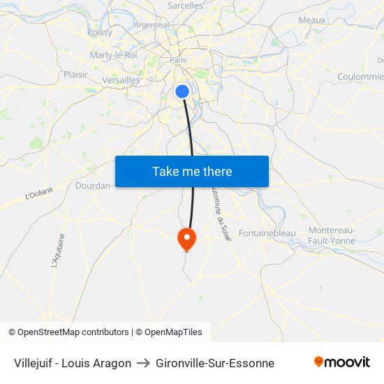 Villejuif - Louis Aragon to Gironville-Sur-Essonne map