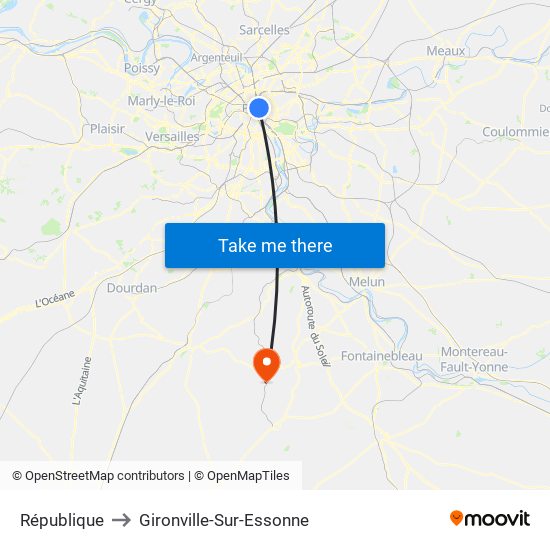 République to Gironville-Sur-Essonne map