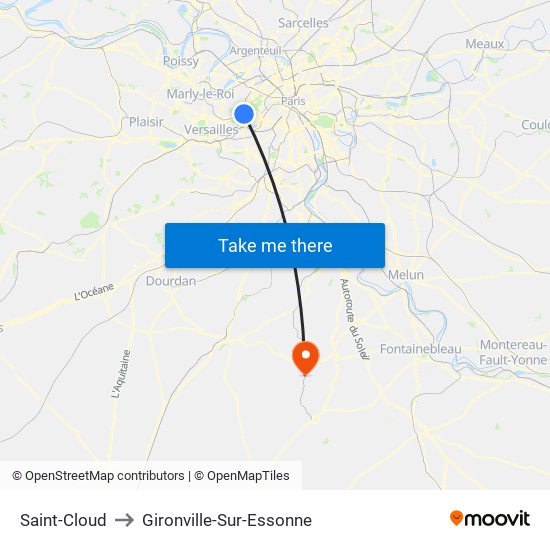 Saint-Cloud to Gironville-Sur-Essonne map
