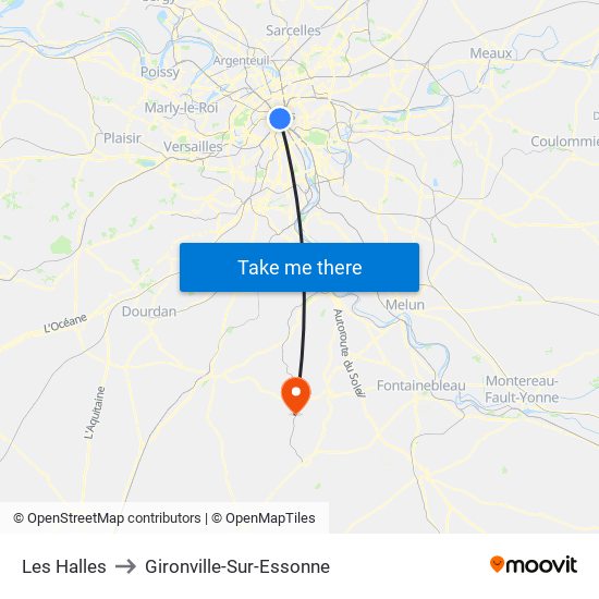 Les Halles to Gironville-Sur-Essonne map