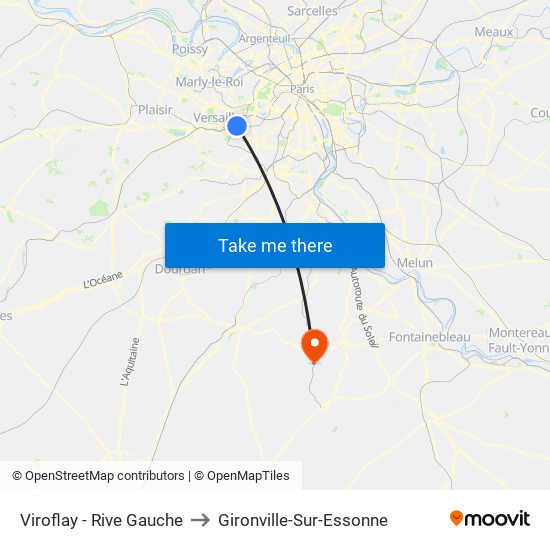 Viroflay - Rive Gauche to Gironville-Sur-Essonne map