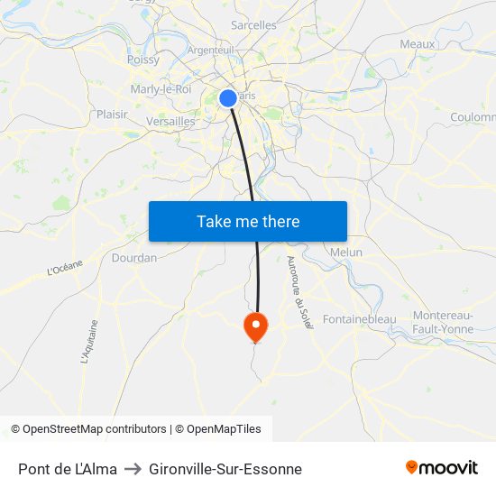 Pont de L'Alma to Gironville-Sur-Essonne map