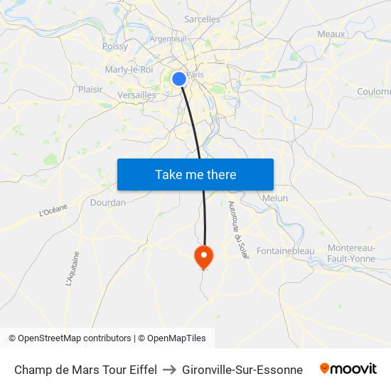 Champ de Mars Tour Eiffel to Gironville-Sur-Essonne map