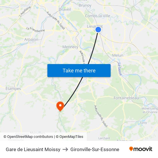 Gare de Lieusaint Moissy to Gironville-Sur-Essonne map