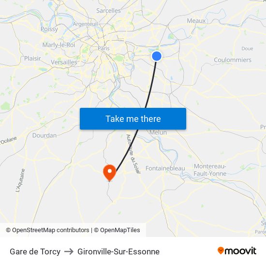 Gare de Torcy to Gironville-Sur-Essonne map