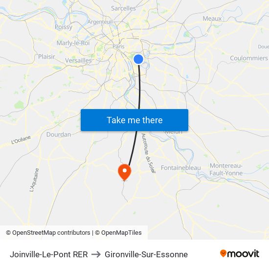 Joinville-Le-Pont RER to Gironville-Sur-Essonne map