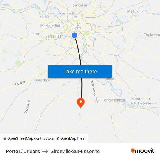 Porte D'Orléans to Gironville-Sur-Essonne map