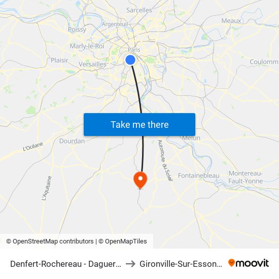 Denfert-Rochereau - Daguerre to Gironville-Sur-Essonne map