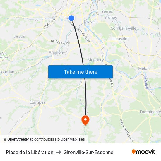 Place de la Libération to Gironville-Sur-Essonne map