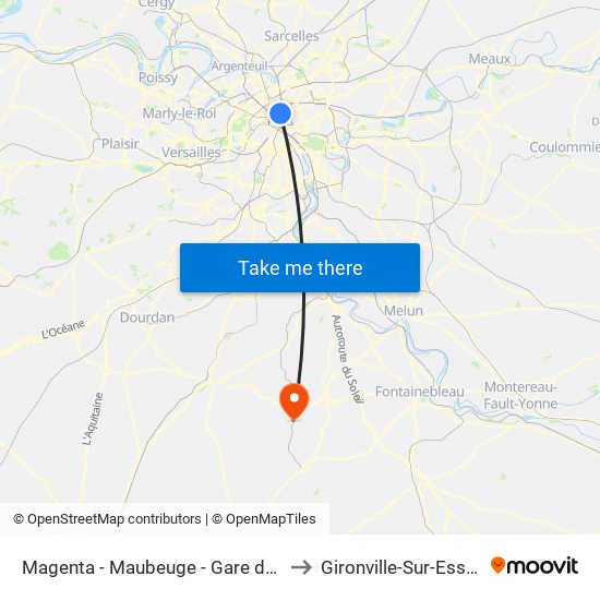 Magenta - Maubeuge - Gare du Nord to Gironville-Sur-Essonne map