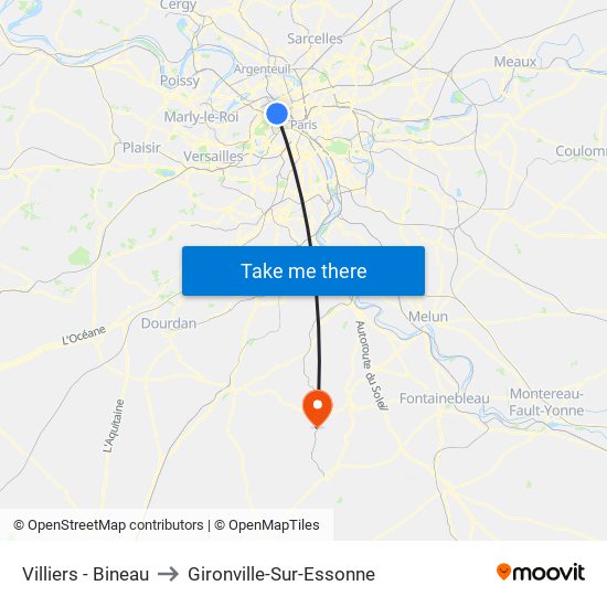 Villiers - Bineau to Gironville-Sur-Essonne map