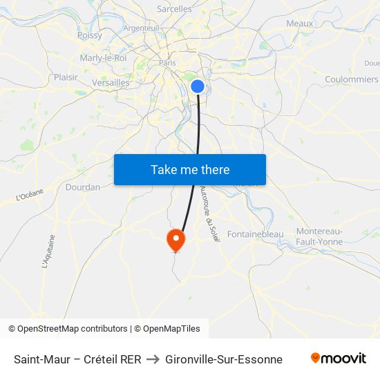 Saint-Maur – Créteil RER to Gironville-Sur-Essonne map