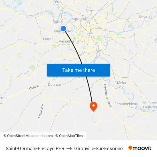 Saint-Germain-En-Laye RER to Gironville-Sur-Essonne map