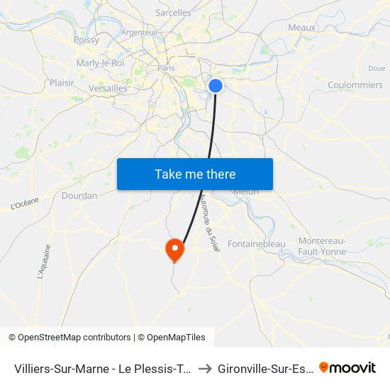 Villiers-Sur-Marne - Le Plessis-Trévise RER to Gironville-Sur-Essonne map