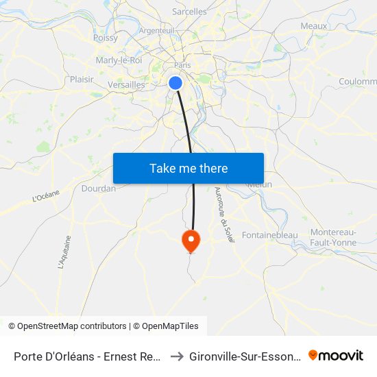 Porte D'Orléans - Ernest Reyer to Gironville-Sur-Essonne map