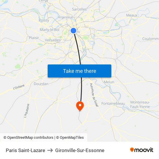 Paris Saint-Lazare to Gironville-Sur-Essonne map