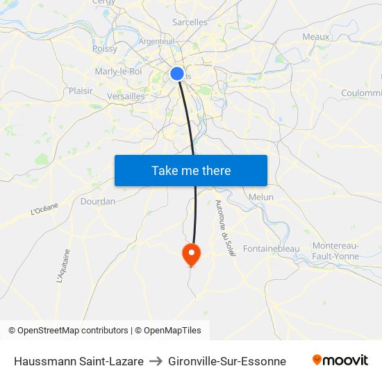 Haussmann Saint-Lazare to Gironville-Sur-Essonne map