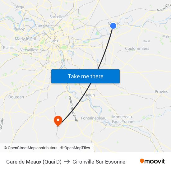 Gare de Meaux (Quai D) to Gironville-Sur-Essonne map