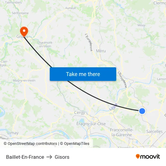 Baillet-En-France to Gisors map