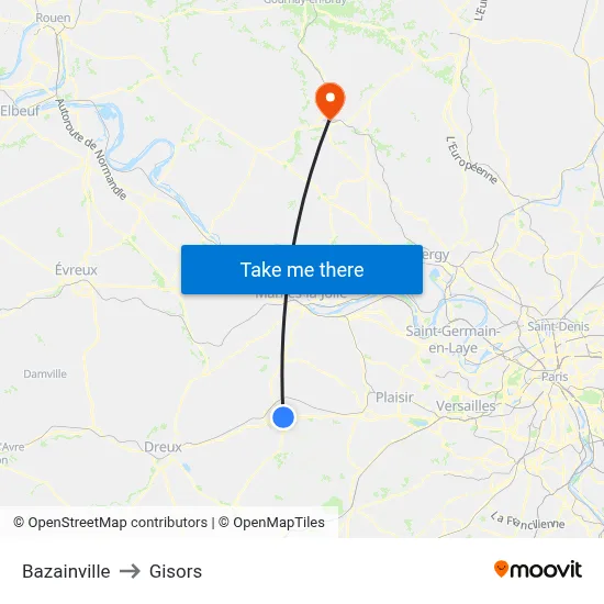 Bazainville to Gisors map