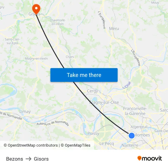 Bezons to Gisors map