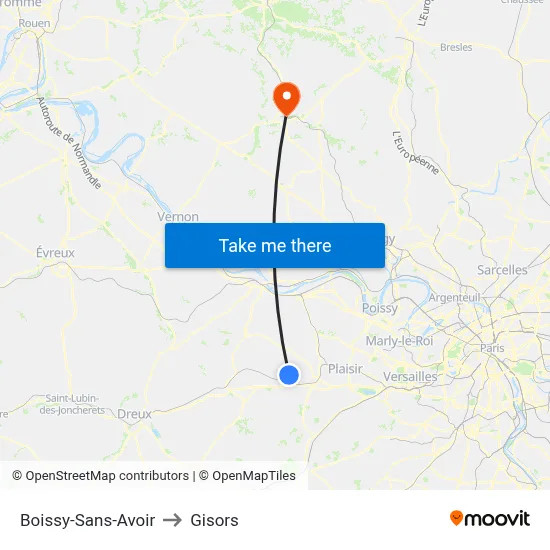 Boissy-Sans-Avoir to Gisors map