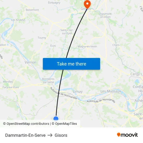 Dammartin-En-Serve to Gisors map